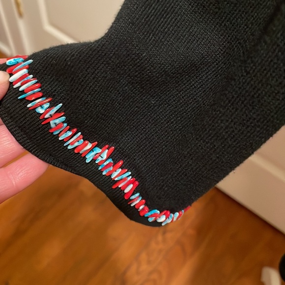 Salon Z Black Knit Top with Turquoise and Coral Beading. Size 2X - Picture 4 of 5